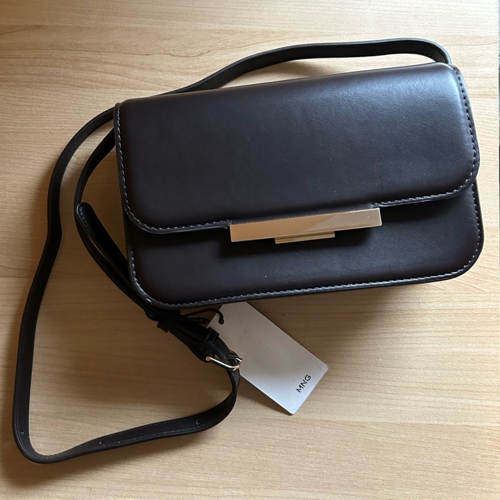Mango Black Crossbody Bag with Gold Detail - New with tag